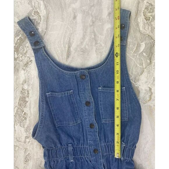 Vintage IDEAS Small Denim Jumpsuit Romper Overalls 80s 1980s Cinch High Waist - Picture 6 of 8
